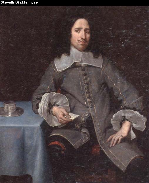 unknow artist Portrait of a gentleman,three-quarter length,standing beside a table